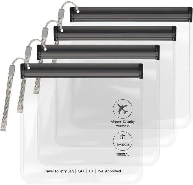 Main image of 4Pcs Clear TSA Approved Security Toiletry Bag Quart Size for EU UK & US Carry-on Regulations Waterproof & Leakproof Travel Bags for Liquids