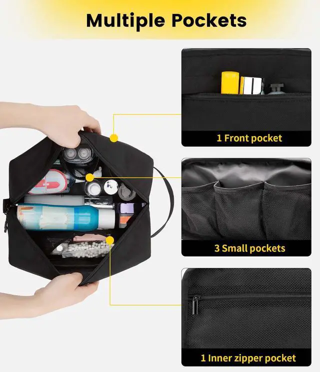 Alt view image 3 of 7 - Water Resistant Travel Toiletry Bag for Men Women - Medium & Black | Travel Bag for Toiletries, Large Capacity, Organized Compartment, Travel Essentials, Suitable for Shaving, Makeup, Cosmetics
