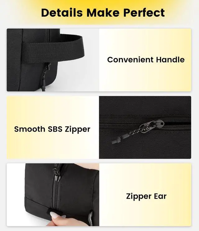 Alt view image 4 of 7 - Water Resistant Travel Toiletry Bag for Men Women - Medium & Black | Travel Bag for Toiletries, Large Capacity, Organized Compartment, Travel Essentials, Suitable for Shaving, Makeup, Cosmetics