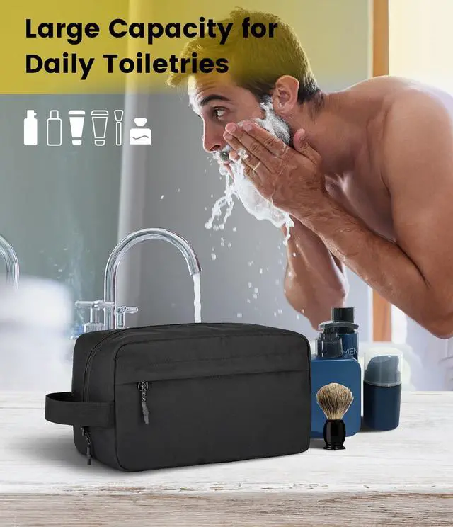 Alt view image 5 of 7 - Water Resistant Travel Toiletry Bag for Men Women - Medium & Black | Travel Bag for Toiletries, Large Capacity, Organized Compartment, Travel Essentials, Suitable for Shaving, Makeup, Cosmetics