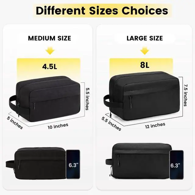 Alt view image 2 of 7 - Water Resistant Travel Toiletry Bag for Men Women - Medium & Black | Travel Bag for Toiletries, Large Capacity, Organized Compartment, Travel Essentials, Suitable for Shaving, Makeup, Cosmetics
