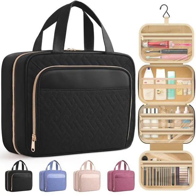 Main image of Hanging Travel Toiletry Bag Women Men, Black, Medium | Waterproof Makeup Bag Hanging Hook,Multiple Pockets,Travel Essentials,11.2 x 3.2 x 8.9inches