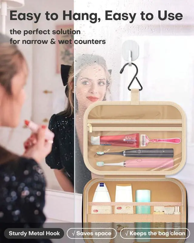 Alt view image 3 of 6 - Hanging Travel Toiletry Bag Women Men, Black, Medium | Waterproof Makeup Bag Hanging Hook,Multiple Pockets,Travel Essentials,11.2 x 3.2 x 8.9inches