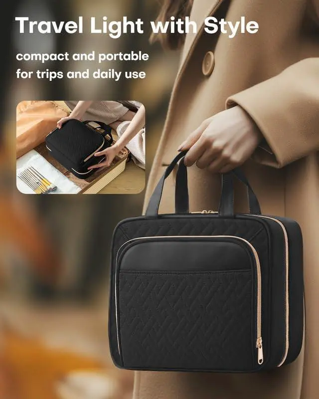 Alt view image 6 of 6 - Hanging Travel Toiletry Bag Women Men, Black, Medium | Waterproof Makeup Bag Hanging Hook,Multiple Pockets,Travel Essentials,11.2 x 3.2 x 8.9inches