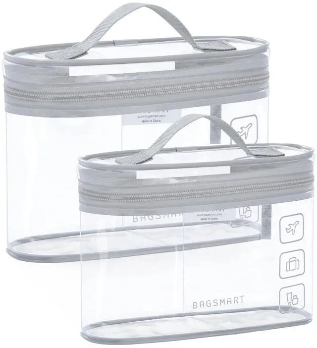 Main image of TSA Approved Toiletry Bag, 2 Pack Clear Makeup Cosmetic Bag Organizer, Quart Size Travel Bag for Toiletries, Carry-on Travel Accessories Essentials, Gray-2pcs
