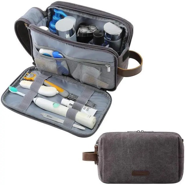 Main image of Toiletry Bag for Men, Canvas Travel Toiletry Organizer Dopp Kit Water-resistant Shaving Bag for Toiletries Accessories,Grey-Medium