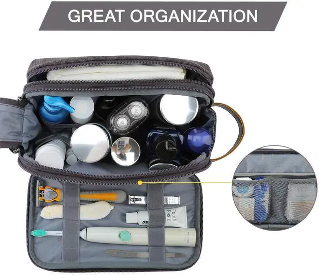 Alt view image 2 of 6 - Toiletry Bag for Men, Canvas Travel Toiletry Organizer Dopp Kit Water-resistant Shaving Bag for Toiletries Accessories,Grey-Medium