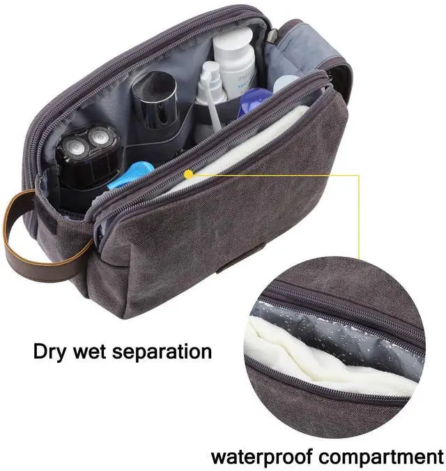 Alt view image 3 of 6 - Toiletry Bag for Men, Canvas Travel Toiletry Organizer Dopp Kit Water-resistant Shaving Bag for Toiletries Accessories,Grey-Medium