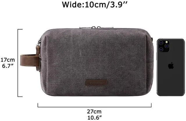 Alt view image 6 of 6 - Toiletry Bag for Men, Canvas Travel Toiletry Organizer Dopp Kit Water-resistant Shaving Bag for Toiletries Accessories,Grey-Medium