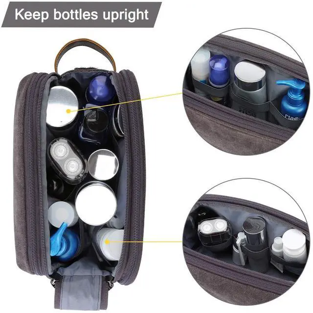 Alt view image 5 of 6 - Toiletry Bag for Men, Canvas Travel Toiletry Organizer Dopp Kit Water-resistant Shaving Bag for Toiletries Accessories,Grey-Medium