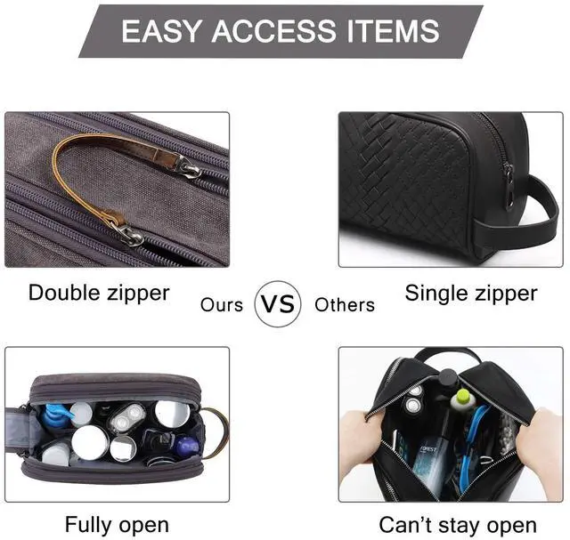 Alt view image 4 of 6 - Toiletry Bag for Men, Canvas Travel Toiletry Organizer Dopp Kit Water-resistant Shaving Bag for Toiletries Accessories,Grey-Medium