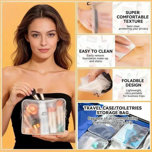 Alt view image 3 of 7 - Clear Leak Proof Travel Bags for Toiletries 3 Pack, Super Soft Waterproof Leak Proof BPA Free, Semi-Clear Toiletry Cosmetic Makeup Bags for Travel, Approved Travel Toiletry Bag With Zipper