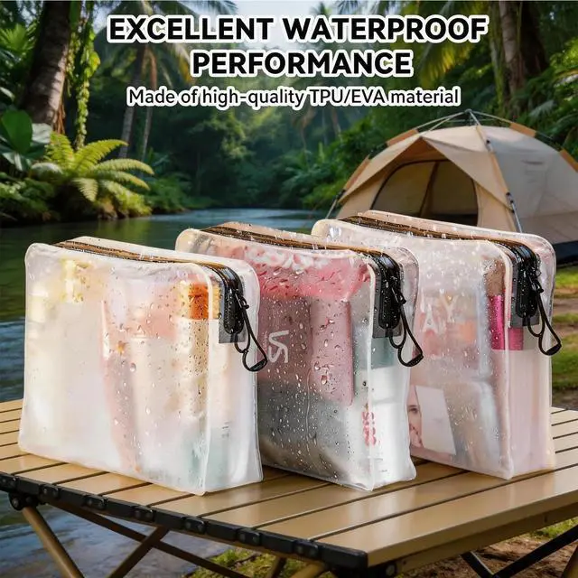 Alt view image 5 of 7 - Clear Leak Proof Travel Bags for Toiletries 3 Pack, Super Soft Waterproof Leak Proof BPA Free, Semi-Clear Toiletry Cosmetic Makeup Bags for Travel, Approved Travel Toiletry Bag With Zipper