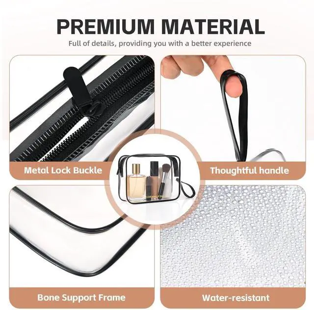 Alt view image 3 of 7 - Clear Makeup Bag,2 Pack TSA Approved Toiletry Bag for Women & Men | Portable Handheld Design, Waterproof, Airport Airline Compliant, Clear Toiletry Cosmetic Bag