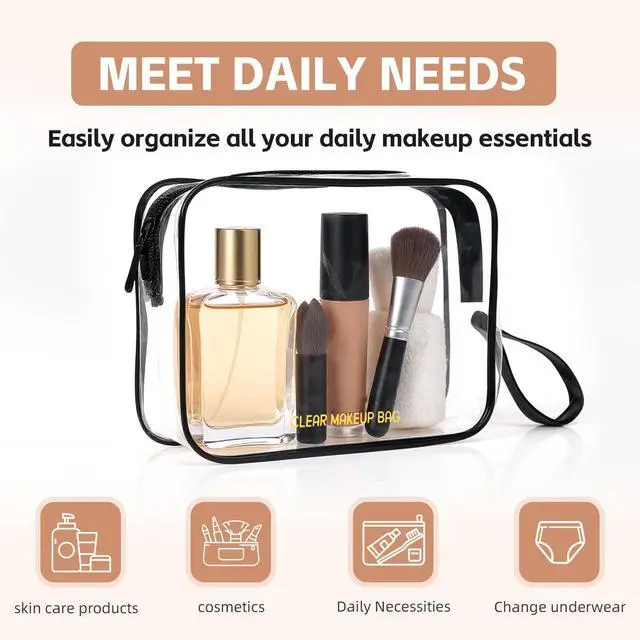 Alt view image 4 of 7 - Clear Makeup Bag,2 Pack TSA Approved Toiletry Bag for Women & Men | Portable Handheld Design, Waterproof, Airport Airline Compliant, Clear Toiletry Cosmetic Bag