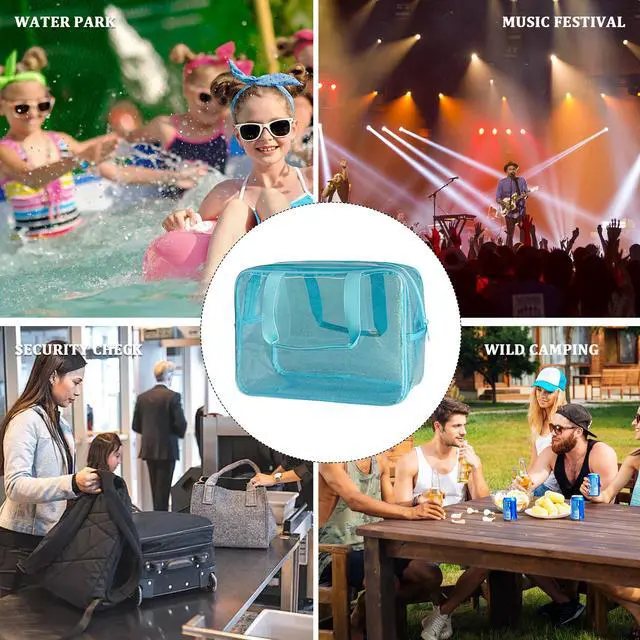 Alt view image 6 of 6 - Blue Waterproof Makeup Bag,11.81 x 5.12 x 8.27inch, Iridescent TPU Travel Toiletry Bag with Handle for Women & Men, Portable Cosmetic Pouch for Gym Swim Beach (524-6)