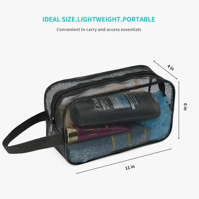 Alt view image 2 of 6 - Mesh Shower Caddy Bag for Bathroom Gym Camping Portable Travel Mesh Toiletry Bag for Women Men (Black)