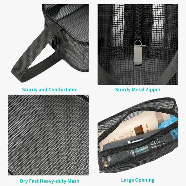 Alt view image 3 of 6 - Mesh Shower Caddy Bag for Bathroom Gym Camping Portable Travel Mesh Toiletry Bag for Women Men (Black)