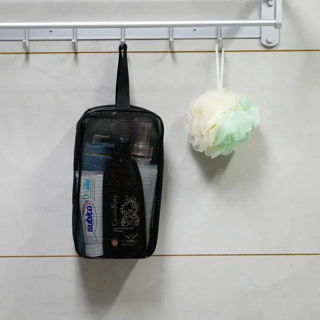 Alt view image 5 of 6 - Mesh Shower Caddy Bag for Bathroom Gym Camping Portable Travel Mesh Toiletry Bag for Women Men (Black)