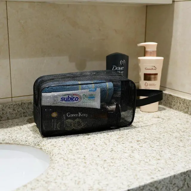 Alt view image 6 of 6 - Mesh Shower Caddy Bag for Bathroom Gym Camping Portable Travel Mesh Toiletry Bag for Women Men (Black)