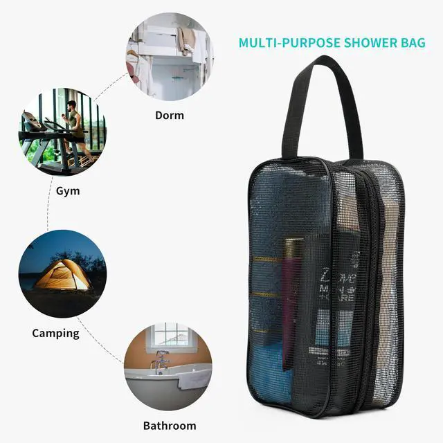 Alt view image 4 of 6 - Mesh Shower Caddy Bag for Bathroom Gym Camping Portable Travel Mesh Toiletry Bag for Women Men (Black)