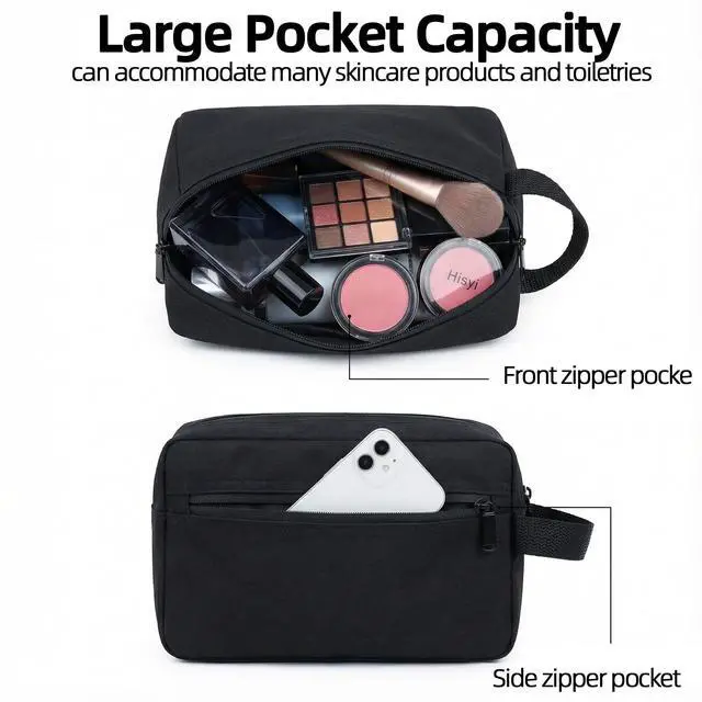 Alt view image 2 of 6 - Travel Toiletry Bag for Women & Men, Small Makeup Bag | Water-Resistant Cosmetic Bag, Cosmetic Pouch, Traveling Dopp Kit, Travel Essentials Accessories, Black