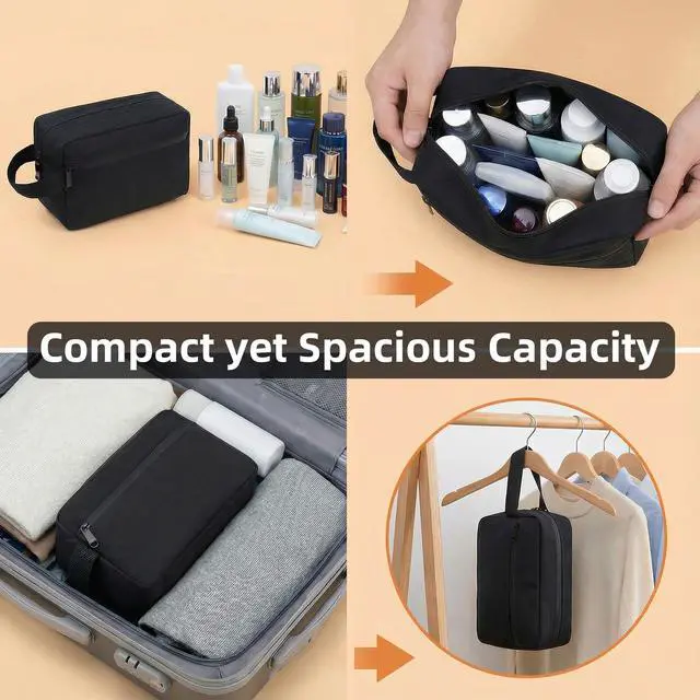 Alt view image 4 of 6 - Travel Toiletry Bag for Women & Men, Small Makeup Bag | Water-Resistant Cosmetic Bag, Cosmetic Pouch, Traveling Dopp Kit, Travel Essentials Accessories, Black