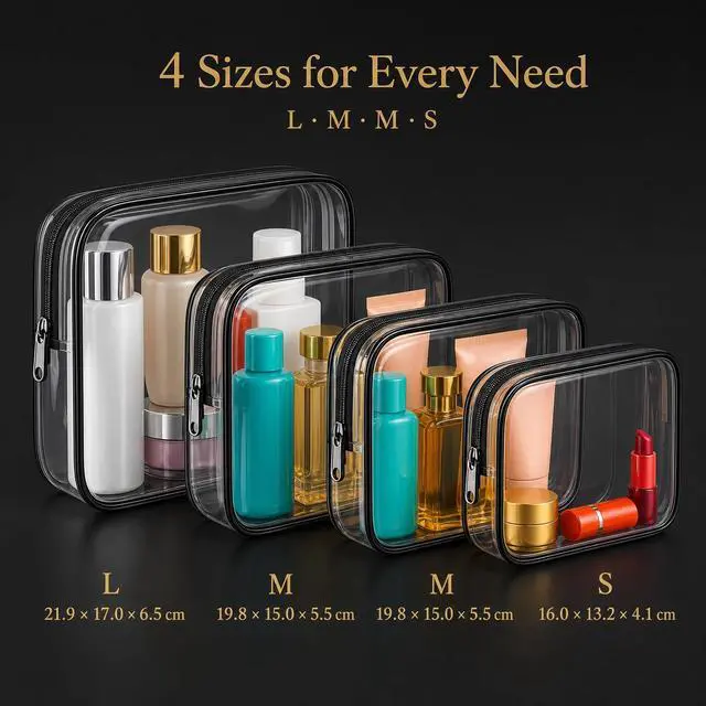 Alt view image 4 of 6 - Clear Makeup Bag 4 Pack, TSA Approved Toiletry Bag for Women, Waterproof PVC Cosmetic Pouch Travel Organizer, Clear Bags for Diaper Bag Organizer Purse, Portable Zipper Pouch Set (L+M+M+S)