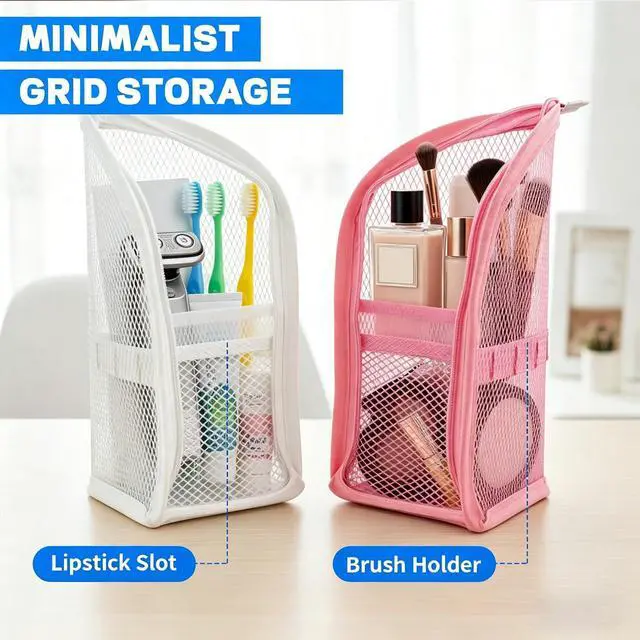 Alt view image 2 of 7 - Standing Makeup Bag, Waterproof Foldable Travel Toiletry Bag, 2 Pack | leakproof and hanging design, ideal for storing cosmetics and toiletries for bathroom, gym, business trip and family travel