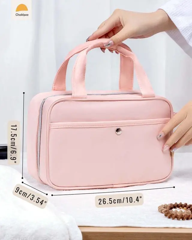 Alt view image 5 of 7 - Travel Hanging Toiletry Bag for Women - Waterproof Cosmetic Organizer with Clear Window, Lightweight Bathroom Bags for Essentials, Makeup, Shampoo, Toiletries Pink, Medium