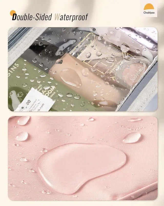 Alt view image 4 of 7 - Travel Hanging Toiletry Bag for Women - Waterproof Cosmetic Organizer with Clear Window, Lightweight Bathroom Bags for Essentials, Makeup, Shampoo, Toiletries Pink, Medium