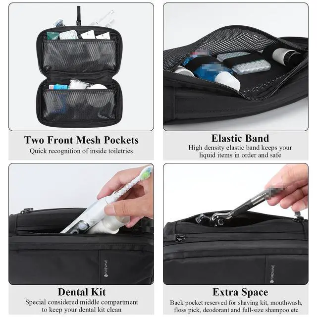 Alt view image 2 of 7 - Compact Mens Toiletry Travel Bag Hanging, Mens Dopp Kit for Travel Waterproof, Wash Pouch Black | Minimalist compact design with multiple pockets, saves space in luggage and bathrooms