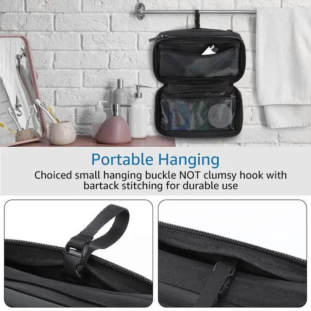 Alt view image 3 of 7 - Compact Mens Toiletry Travel Bag Hanging, Mens Dopp Kit for Travel Waterproof, Wash Pouch Black | Minimalist compact design with multiple pockets, saves space in luggage and bathrooms