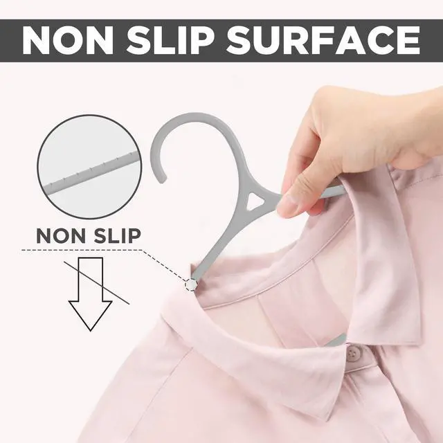 Alt view image 2 of 6 - Plastic Hangers 20 Pack Non-Slip with Pants Bar Grey | Heavy duty | Non-slip shoulder grooves & notches | Anti-slip pants bar for increased grip