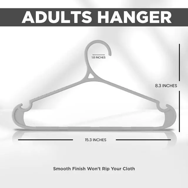 Alt view image 4 of 6 - Plastic Hangers 20 Pack Non-Slip with Pants Bar Grey | Heavy duty | Non-slip shoulder grooves & notches | Anti-slip pants bar for increased grip