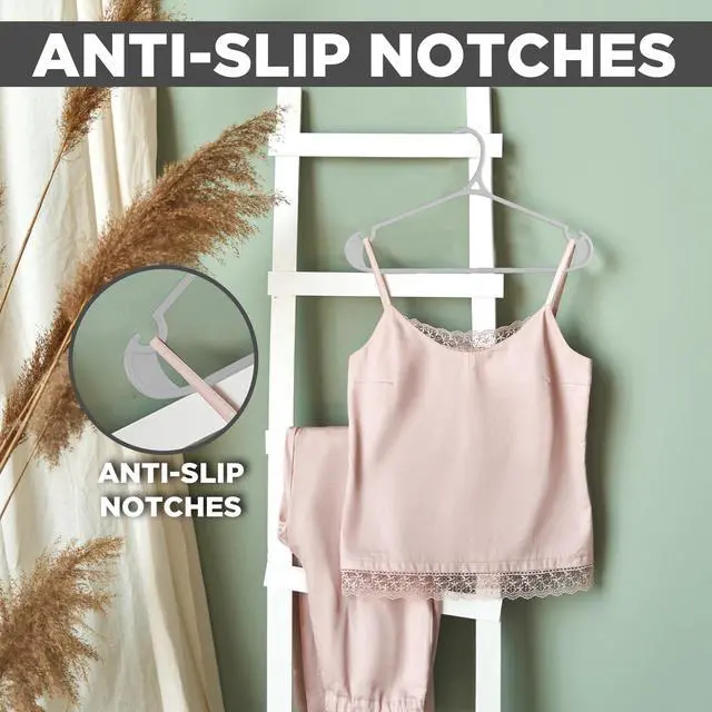 Alt view image 6 of 6 - Plastic Hangers 20 Pack Non-Slip with Pants Bar Grey | Heavy duty | Non-slip shoulder grooves & notches | Anti-slip pants bar for increased grip