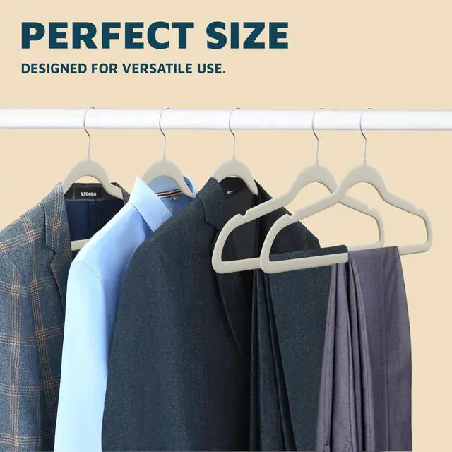 Alt view image 3 of 7 - Velvet Non-Slip Hangers - 20 Pieces Non-slip Coat Hanger Set with 360° Swivel Hook, Space-Saving, Sleek Design, Keep Closet Organized, Smooth Velvet Finish, Lightweight Construction - Ivory