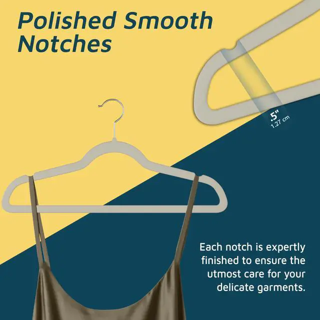 Alt view image 4 of 7 - Velvet Non-Slip Hangers - 20 Pieces Non-slip Coat Hanger Set with 360° Swivel Hook, Space-Saving, Sleek Design, Keep Closet Organized, Smooth Velvet Finish, Lightweight Construction - Ivory
