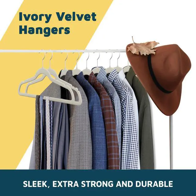 Alt view image 7 of 7 - Velvet Non-Slip Hangers - 20 Pieces Non-slip Coat Hanger Set with 360° Swivel Hook, Space-Saving, Sleek Design, Keep Closet Organized, Smooth Velvet Finish, Lightweight Construction - Ivory