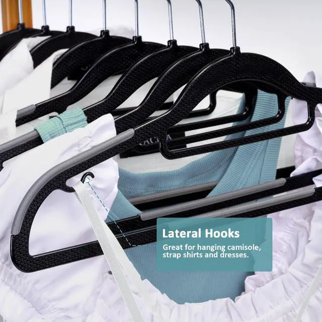 Alt view image 5 of 7 - 30-Pack Plastic Clothes Hangers, Space Saver, Non Slip, 360° Swivel Hook, 0.2 Inches Slim, Sturdy Heavy Duty Coat Hangers, Durable Hangers for Suits, Black and Dark Gray