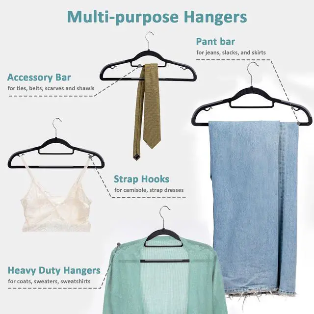 Alt view image 6 of 7 - 30-Pack Plastic Clothes Hangers, Space Saver, Non Slip, 360° Swivel Hook, 0.2 Inches Slim, Sturdy Heavy Duty Coat Hangers, Durable Hangers for Suits, Black and Dark Gray