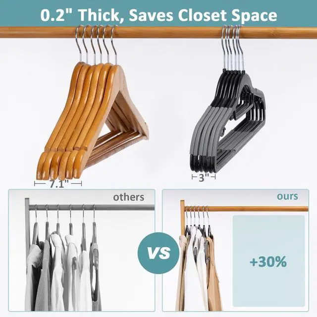 Alt view image 7 of 7 - 30-Pack Plastic Clothes Hangers, Space Saver, Non Slip, 360° Swivel Hook, 0.2 Inches Slim, Sturdy Heavy Duty Coat Hangers, Durable Hangers for Suits, Black and Dark Gray