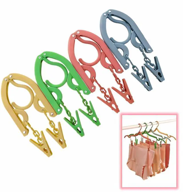 Main image of Foldable Hangers 4 Pack - Travel Hangers Collapsible Space Saving, Non-Slip Clothes Hangers with Removable Clips for Suitcase, Camping, Business Trips & Home Closet Organization Four Colors