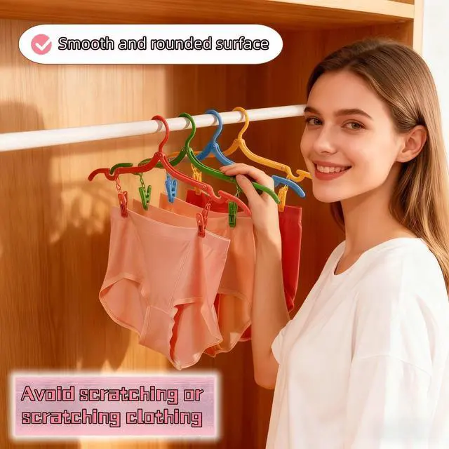 Alt view image 3 of 7 - Foldable Hangers 4 Pack - Travel Hangers Collapsible Space Saving, Non-Slip Clothes Hangers with Removable Clips for Suitcase, Camping, Business Trips & Home Closet Organization Four Colors