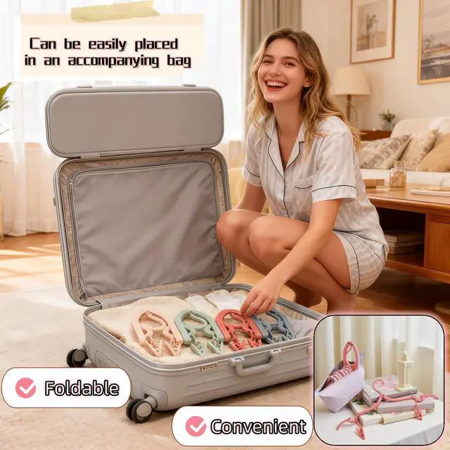 Alt view image 4 of 7 - Foldable Hangers 4 Pack - Travel Hangers Collapsible Space Saving, Non-Slip Clothes Hangers with Removable Clips for Suitcase, Camping, Business Trips & Home Closet Organization Four Colors