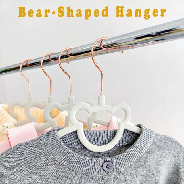 Alt view image 3 of 6 - 30 Pack Gray Velvet Kids Clothes Hangers - 12.6in for Ages 4-10, with Cute Bear, Rotating Rose Gold Hook, Non-Slip, Space-Saving Slim Felt Hangers for Toddler Coats, Jackets, Dresses