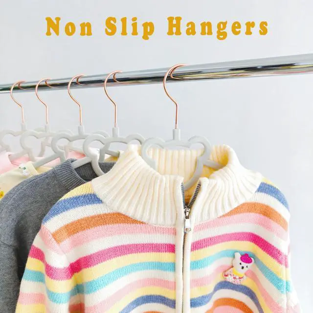 Alt view image 4 of 6 - 30 Pack Gray Velvet Kids Clothes Hangers - 12.6in for Ages 4-10, with Cute Bear, Rotating Rose Gold Hook, Non-Slip, Space-Saving Slim Felt Hangers for Toddler Coats, Jackets, Dresses