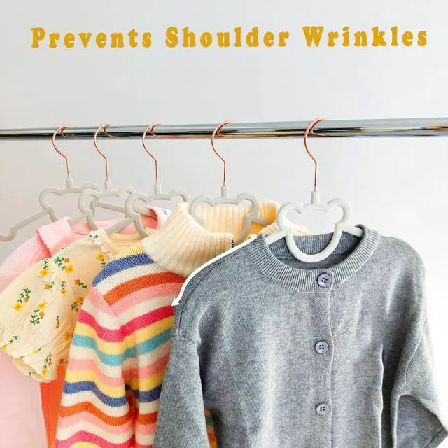 Alt view image 5 of 6 - 30 Pack Gray Velvet Kids Clothes Hangers - 12.6in for Ages 4-10, with Cute Bear, Rotating Rose Gold Hook, Non-Slip, Space-Saving Slim Felt Hangers for Toddler Coats, Jackets, Dresses