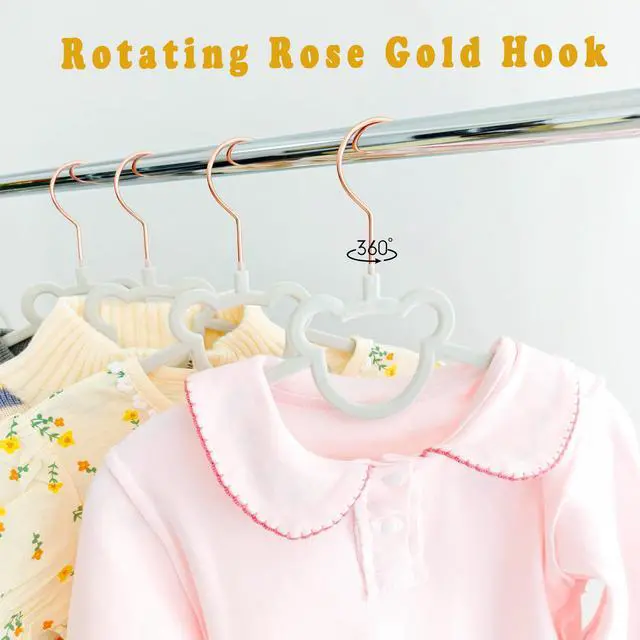 Alt view image 6 of 6 - 30 Pack Gray Velvet Kids Clothes Hangers - 12.6in for Ages 4-10, with Cute Bear, Rotating Rose Gold Hook, Non-Slip, Space-Saving Slim Felt Hangers for Toddler Coats, Jackets, Dresses