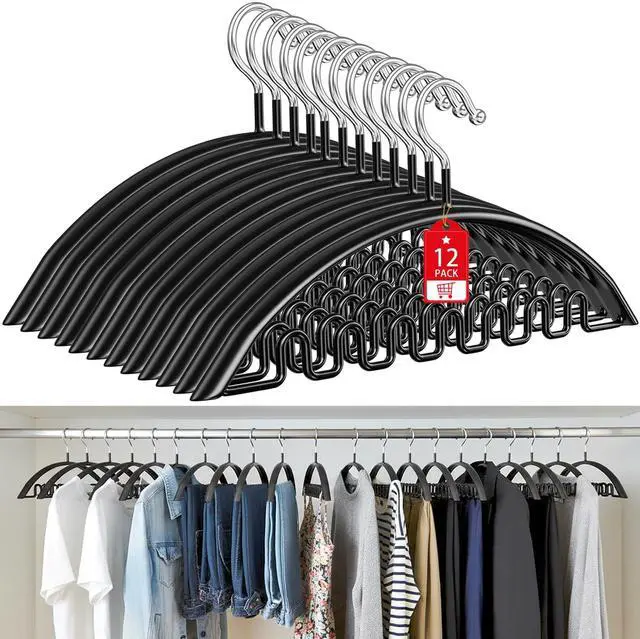 Main image of Clothes Hanger 12 Pack, Sweater Hangers No Shoulder Bump, 16.5 Inch Wide Heavy Duty Metal Coat Hangers for Closet Non Slip PVC Coating Space Saving Hangers for Suits Dresses Jackets Bra Shirt Black